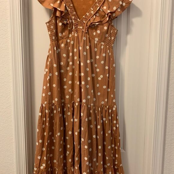 Roller Rabbit Polka Dot Midi Dress Clay Color Size XS Oversized will fit Small - Picture 2 of 5